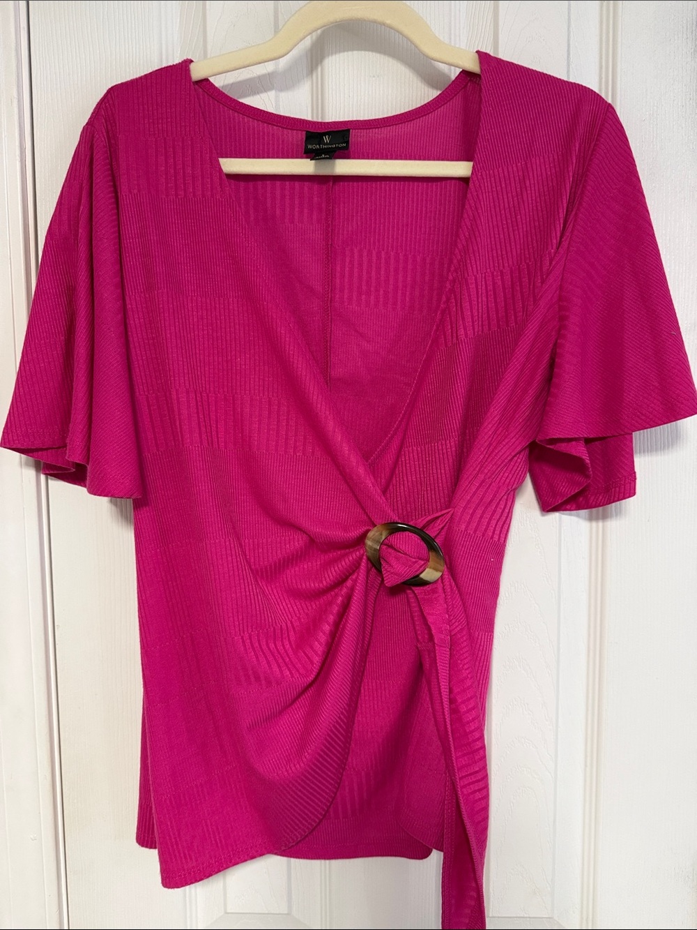 Worthington Hot Pink Ring-Detail Wrap Blouse